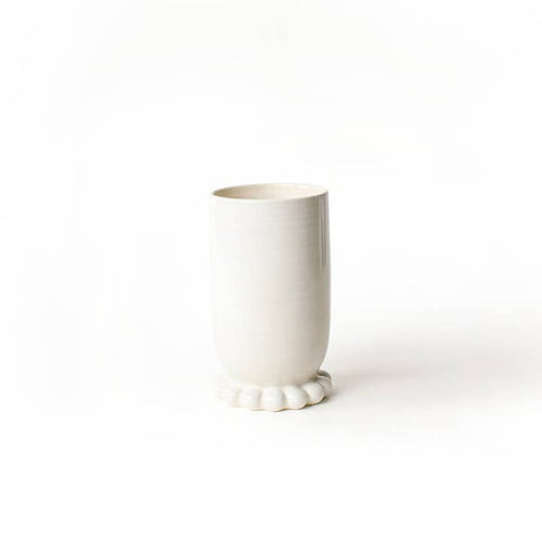 Signature White Cylinder Knobbed Foot Vase-Medium
