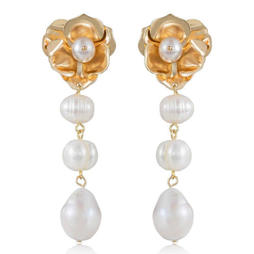 Golden Petals and Graduating Freshwater Pearl Earring