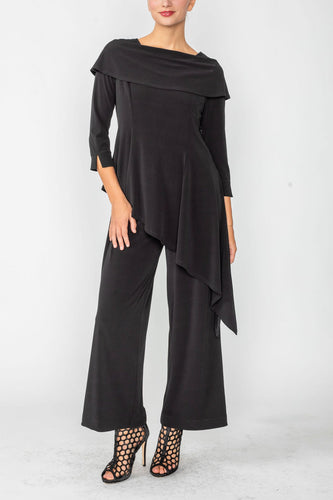 SHAWL COLLAR ASYMMETRICAL LAYERED JUMPSUIT