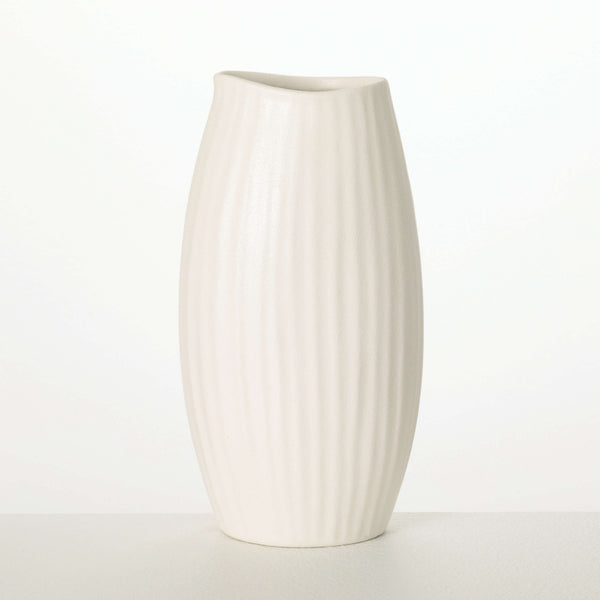 TEXTURED WHITE RIBBED VASE