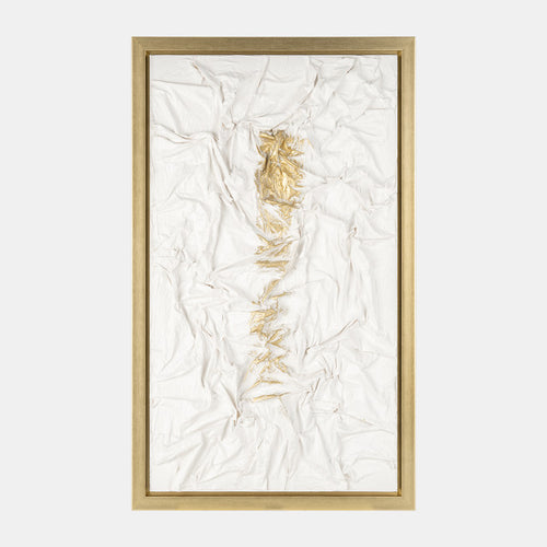 Hand Painted Textured Acrylic Art 35x59, White/Gold