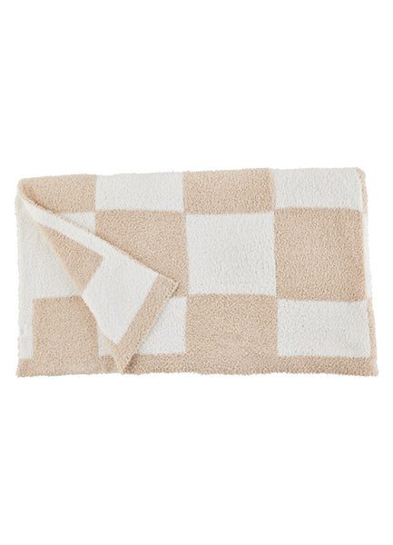 Tan Chenille Checkered Blanket