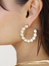 Pearl Inlay Gold Hoop Earring