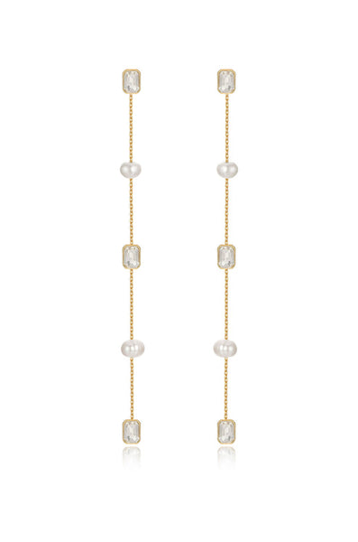 PEARL AND CRYSTAL LINEAR DROP EARRING