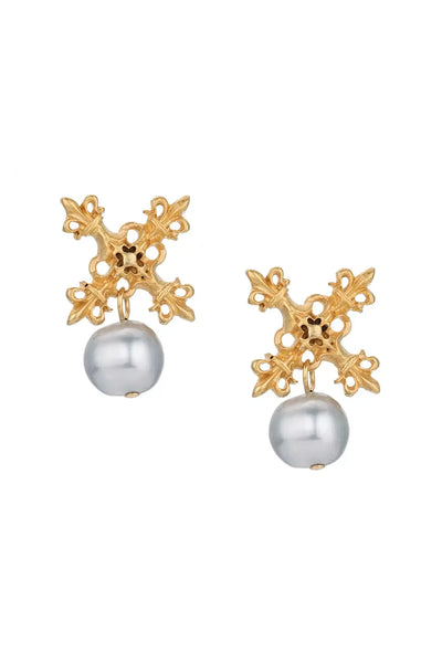THE X EARRING- SILVER PEARL