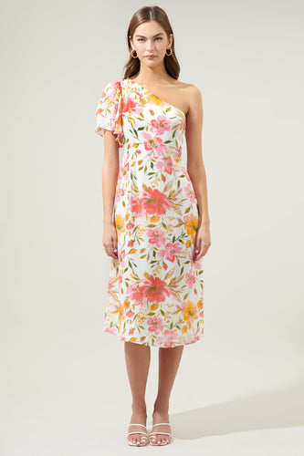 MALDONADO FLORAL ONE SHOULDER MIDI DRESS