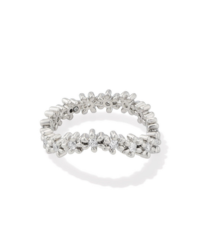 NYDIA BAND RING SZ 6- SILVER WHITE CRYSTAL