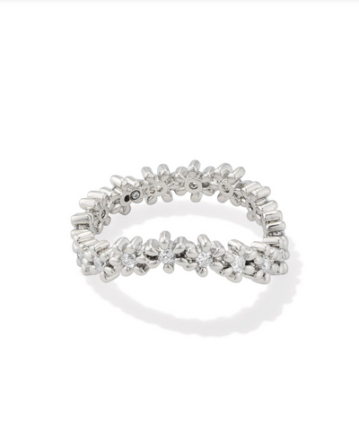 NYDIA BAND RING SZ 7- SILVER WHITE CRYSTAL