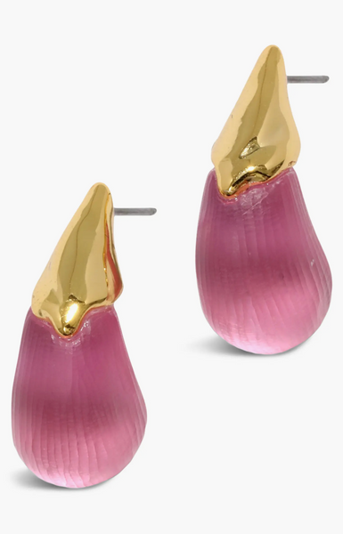 LUMINOUS LUCITE ARCHED CANDY PINK SMALL POST EARRING