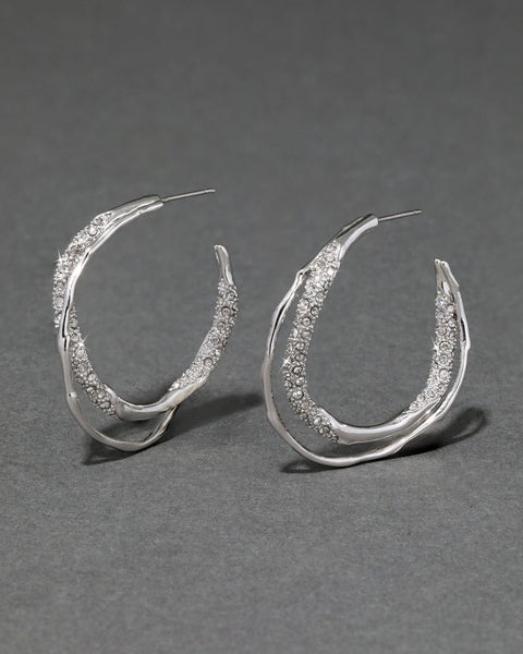 Solanales Silver Crystal Twist Hoop Earring