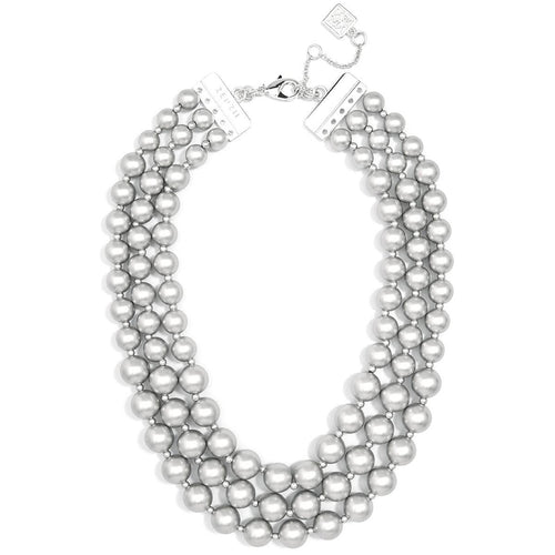 MATTE SILVER 3 STRAND BEADED BIB NECKLACE