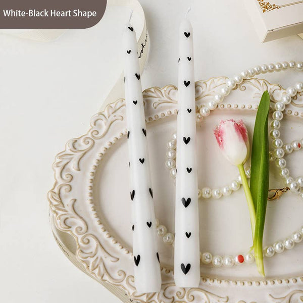 White-Black Heart Smokeless Pillar Candle 2pc