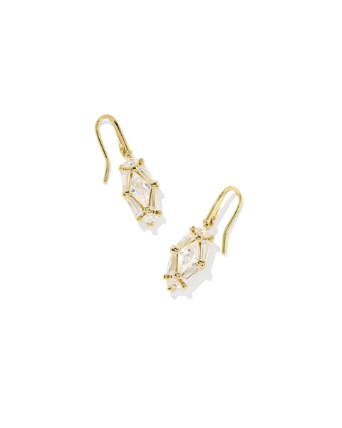 LINDY RAE GOLD DROP EARRING-WHITE CRYSTAL