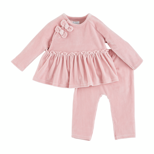 PINK VELOUR PANT SET 3-6M