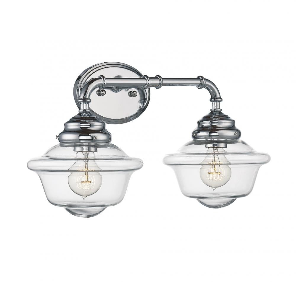 Chrome Schoolhouse 2 Light Bathroom Fixture, Lighting, Laura of Pembroke