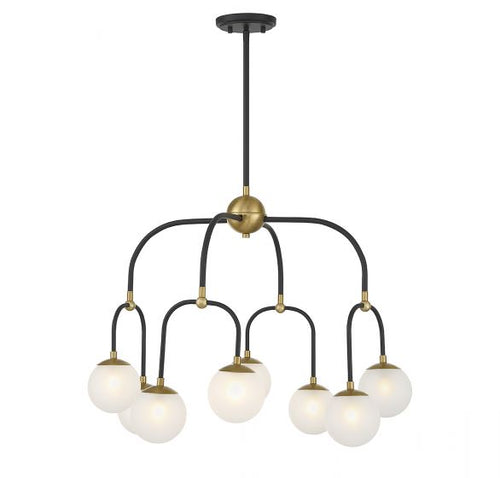 COUPLET 8-LIGHT CHANDELIER, MATTE BLACK W/ WARM BRASS ACCENTS