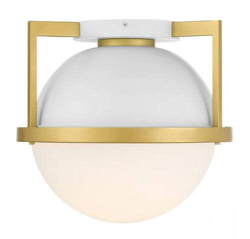 CARLYSLE 1-LIGHT CEILING LIGHT, WHITE W/ WARM BRASS ACCENTS