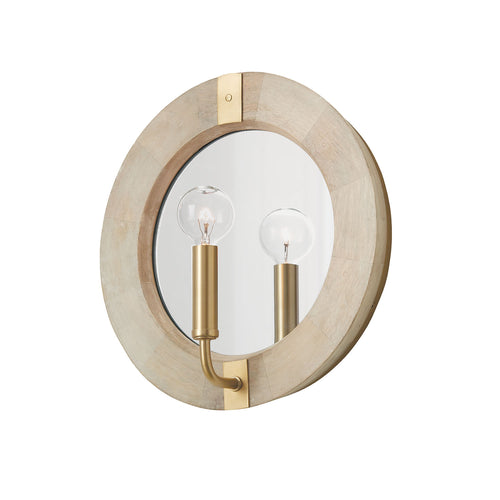 FINN 1-LIGHT SCONCE, WHITE WASH AND MATTE BRASS