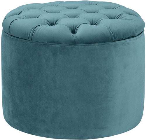 QUEEN SEA BLUE VELVET STORAGE OTTOMAN