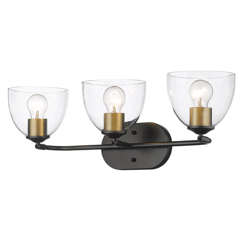 Roxie 3 Light Bath Vanity in Matte Black with Brushed Champagne Bronze Accents