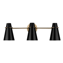 Reeva 3 Light Bath Vanity in Modern Brass with Matte Black Shade