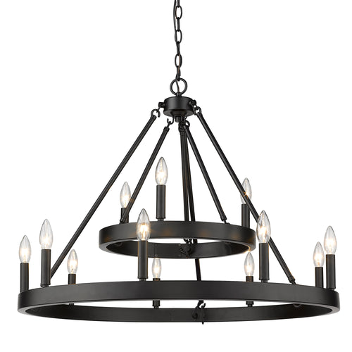 Alastair 2 Tier 3+9 Light Chandelier in Matte Black