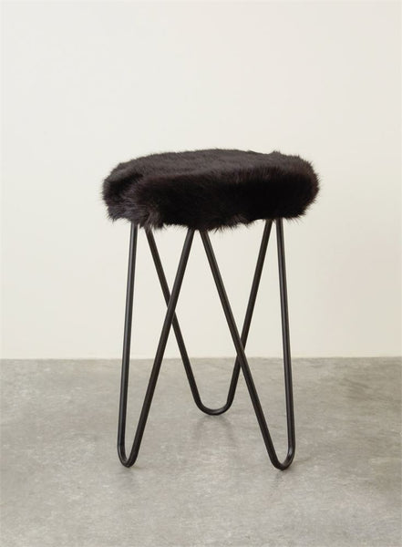 Black Fur and Metal Stool, Home Furnishings, Laura of Pembroke